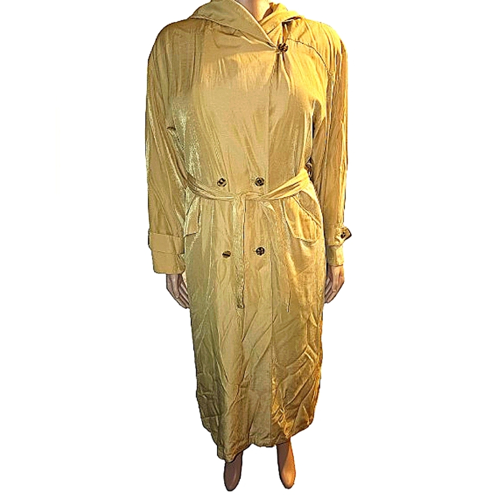 J Gallery, Vintage light yellow, hooded, trench coat size 14